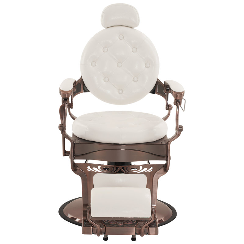 Fauteuil de coiffeur inclinable en métal robuste, Similicuir blanc, Brun