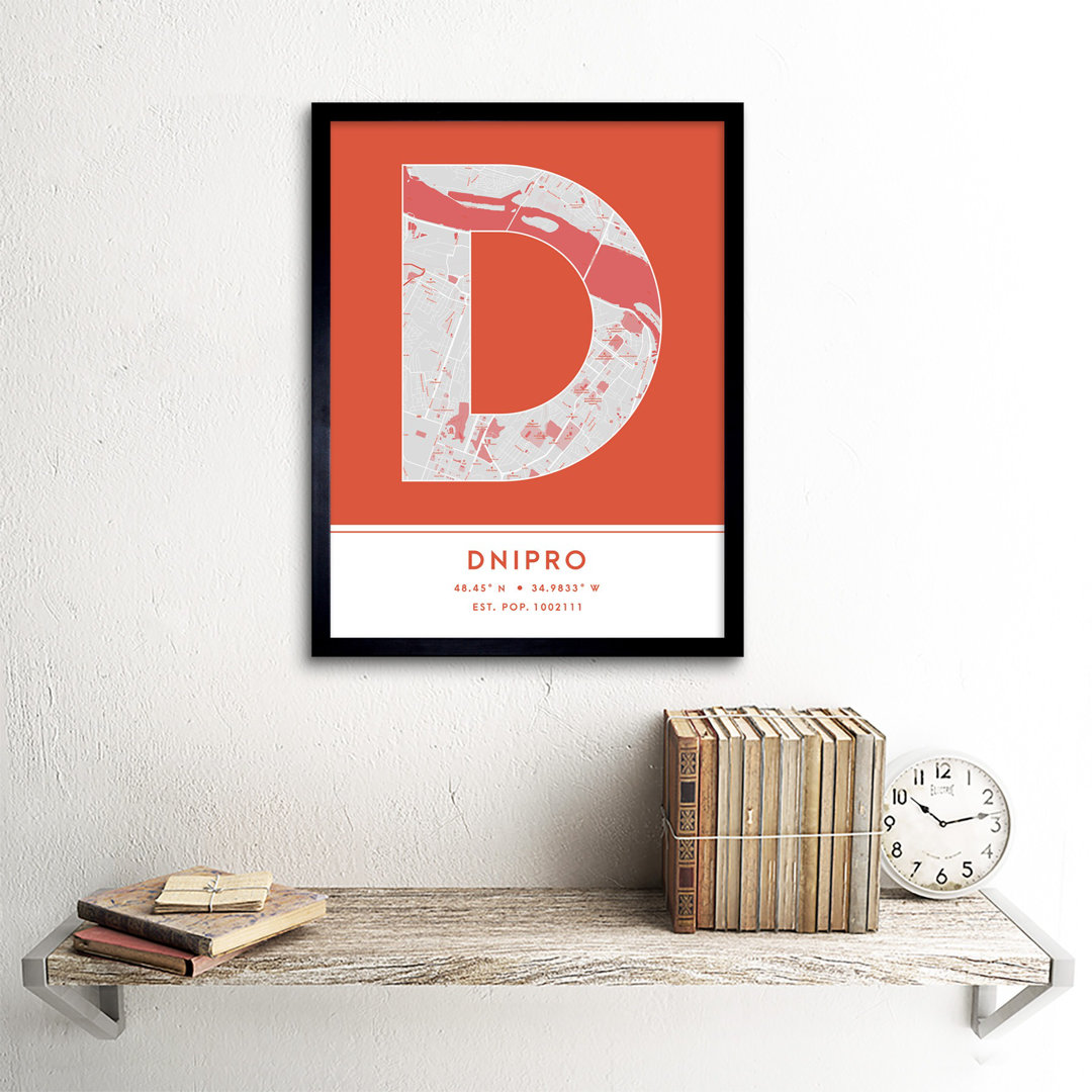Dnipro City Map Dnipro Orange - Single Picture Frame Typography