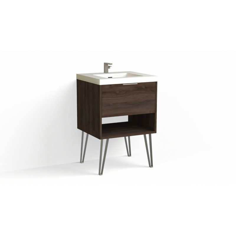 Modo 24" W Freestanding Single Bathroom Vanity with Dawson Leg, Matte White/Single, Charred, Satin Nickel
