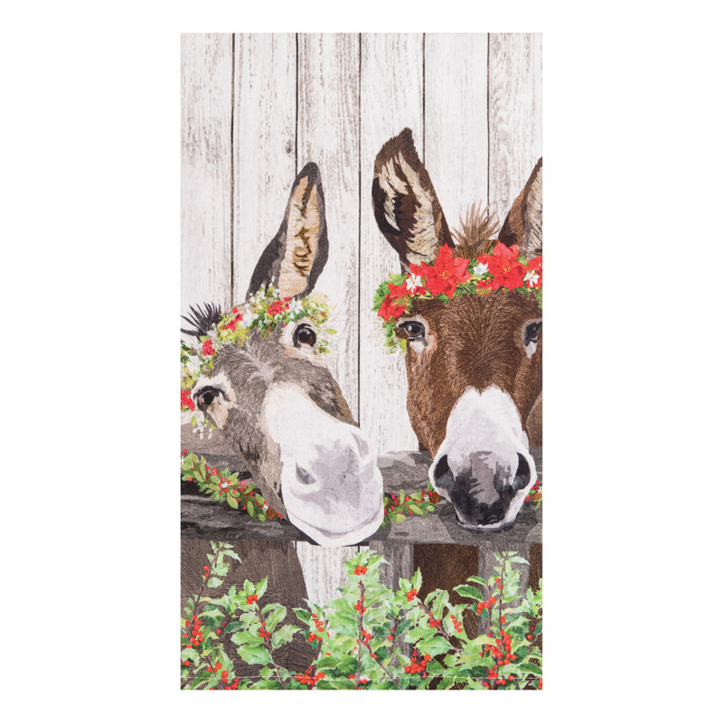 Torchon 100% coton Christmas Donkeys