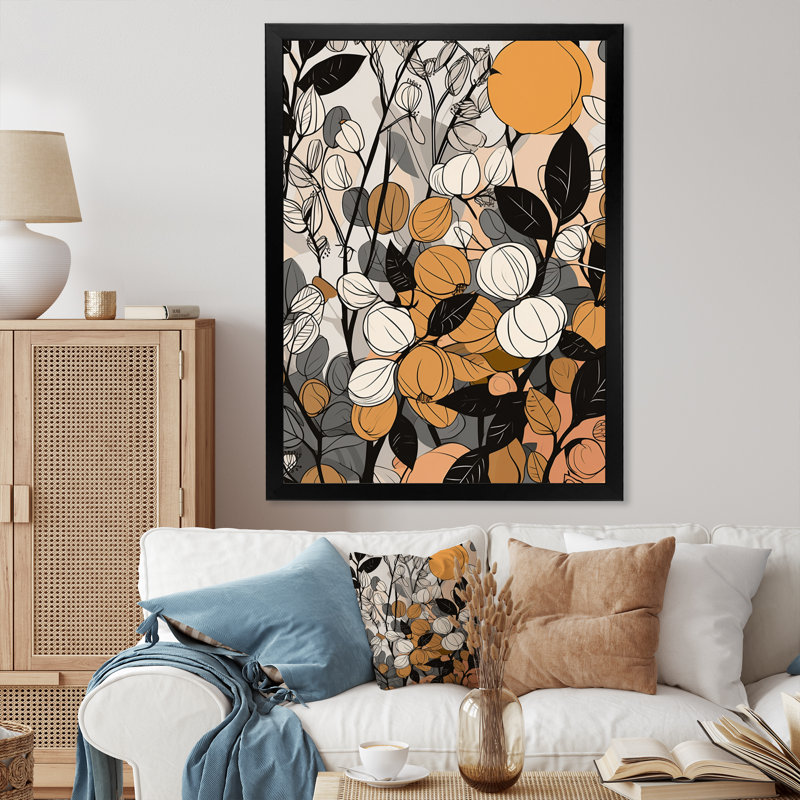 Rétro terre cuite - Illustration de fleurs sauvages, H 44 po x l 34 po x P 1,5 po, Cadre simple noir