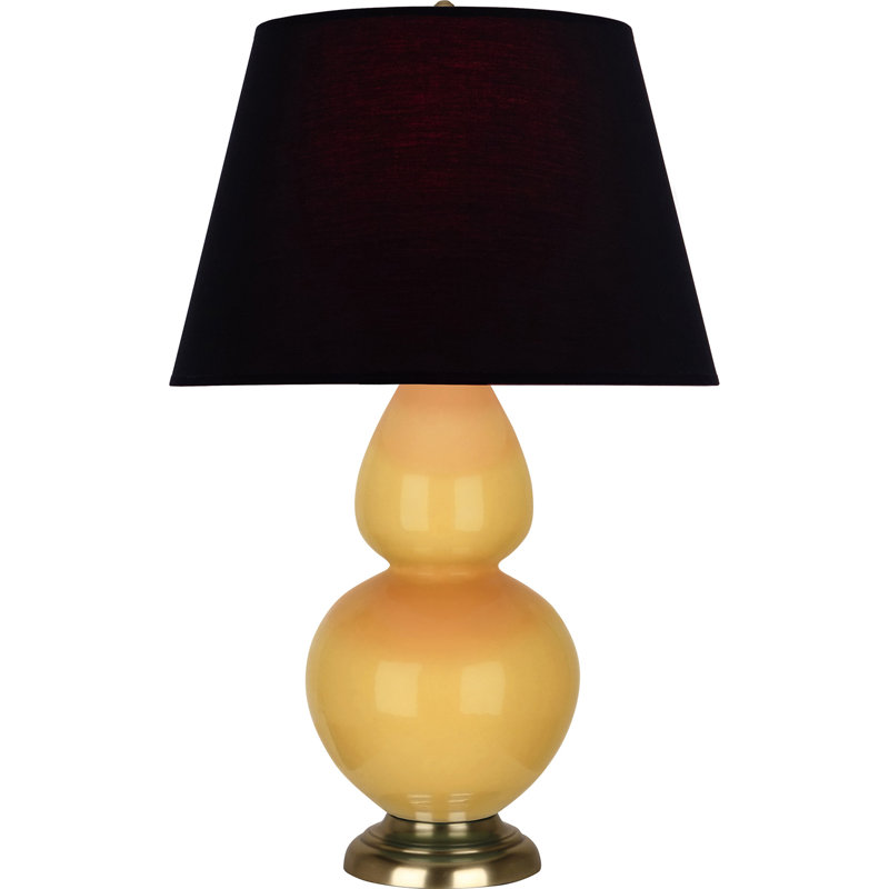 Lampe de table double gourde en céramique, Noir / Rouge, Jaune coucher de soleil glacé / laiton, Laiton