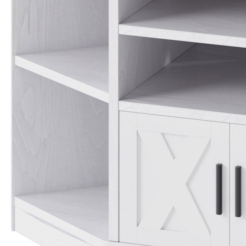 Drake Corner TV Stand with Power Outlet and Media Storage for TVs up to 55" For Living Room, Oak/White
