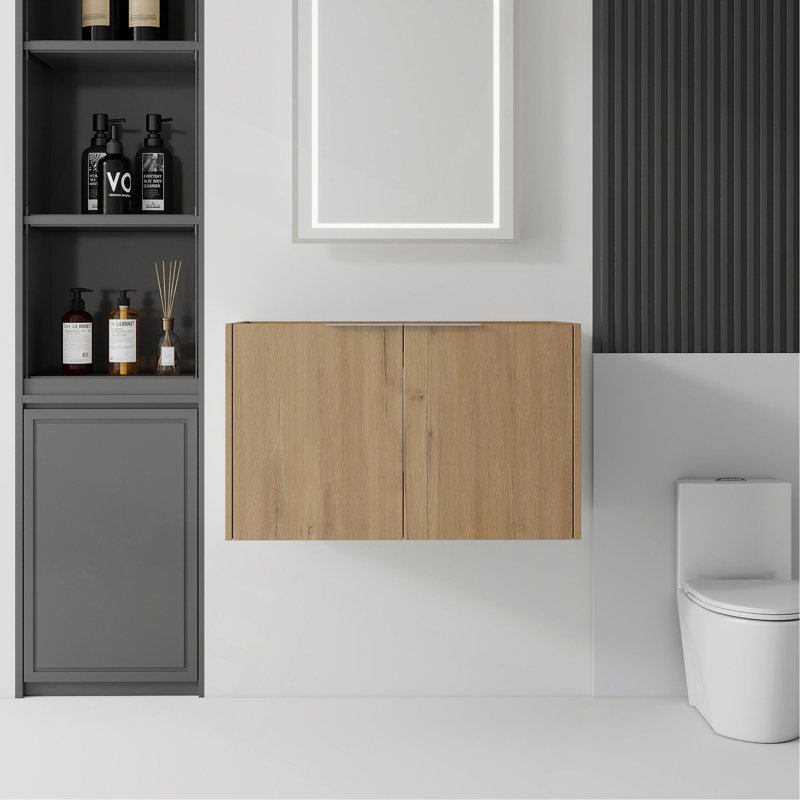Meuble-lavabo suspendu de 76 cm (30 po), en contreplaqué, portes doubles à fermeture amortie, grand espace de rangement intérieur, fixation murale, meuble seulement, lavabo non inclus