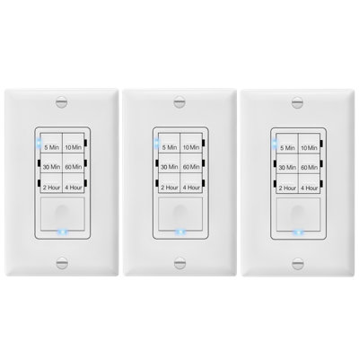 Enerlites 4-Hour 7-Button Preset Countdown Timer Switch - White, With Wall Plate (3-Pack)