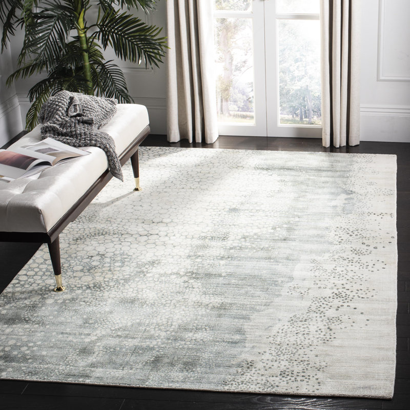 Tapis abstrait en viscose / coton tissé à la main Belle Haven en ivoire / gris, Rectangle 6 pi x 9 pi