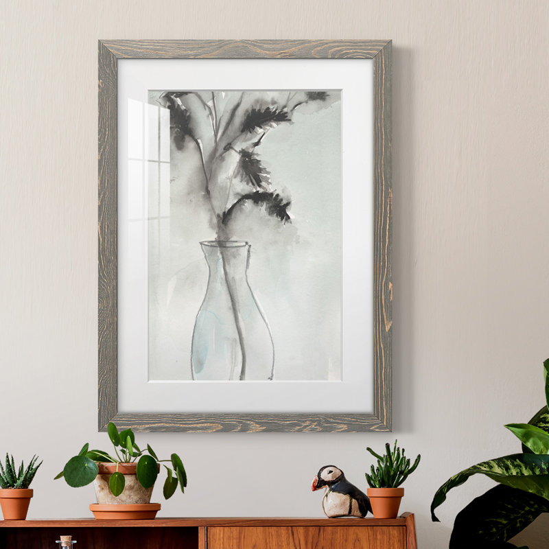 Doux fougères II - peinture encadrée, Encadré gris, H 38 po x l 28 po x P 1 po