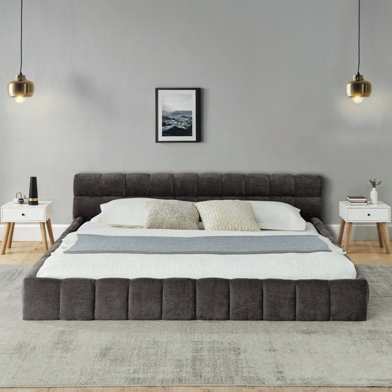 Très grande base de lit tapissier, King, Gris foncé
