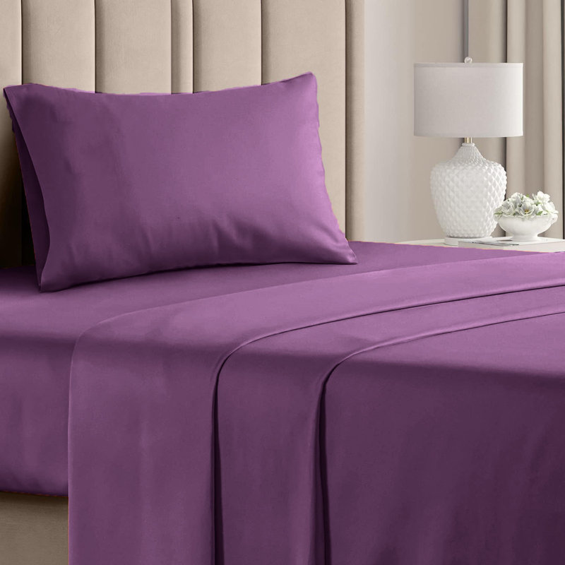  Ensemble de draps en rayonne de bambou 4 pièces Premium Luxury, Ensemble de draps pour lit simple avec deux taies , Mauve