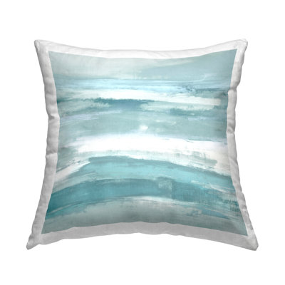 Coussin décoratif à motif de coups de pinceau turquoise et blanc par Jake Messina