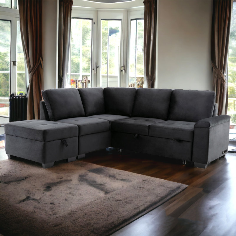Timitra 3 - Piece Upholstered Sectional, Black Velvet Duplicate