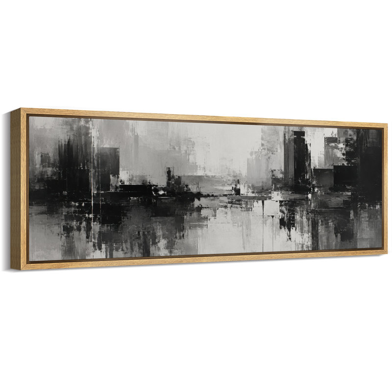 «Black White Urban Skyline Abstract», reproduction d'art sur toile encadrée, H 20 po x l 60 po x P 1,5 po, Naturel