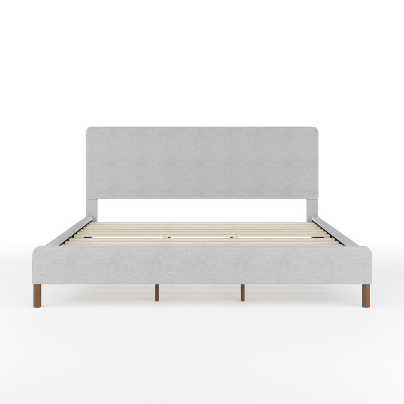 King Gray Linen Upholstered Platform Bed with Wood Frame