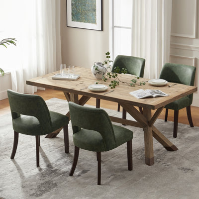 VKNOW Faux Leather Upholstered Dining Chairs Set of 4, High-Density Foam Cushion, Walnut Rubber Wood Legs for Dining Room, Bedroom, Green