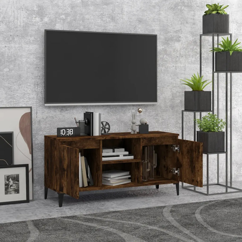 Steyning Unfinished TV Stand with Fireplace Included, Smoked Oak