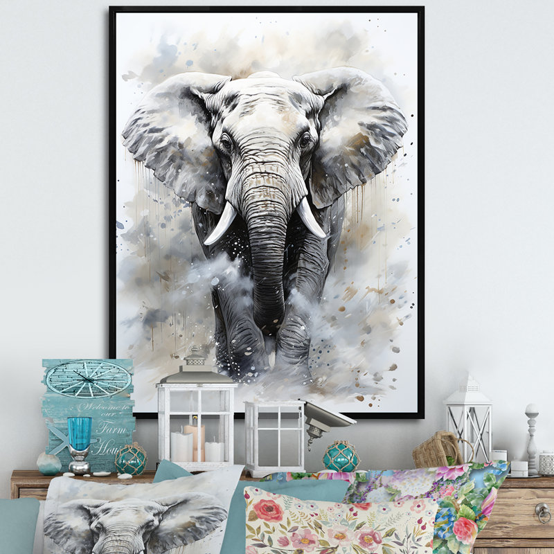 Magnifique portrait d'éléphant - reproduction sur toile, Cadre flottant noir, H 32 po x l 24 po