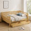 Lit plateforme double en bois pour enfants, lit double en bois à profil bas avec rails pour filles et garçons, naturel-1094014040-1094014055