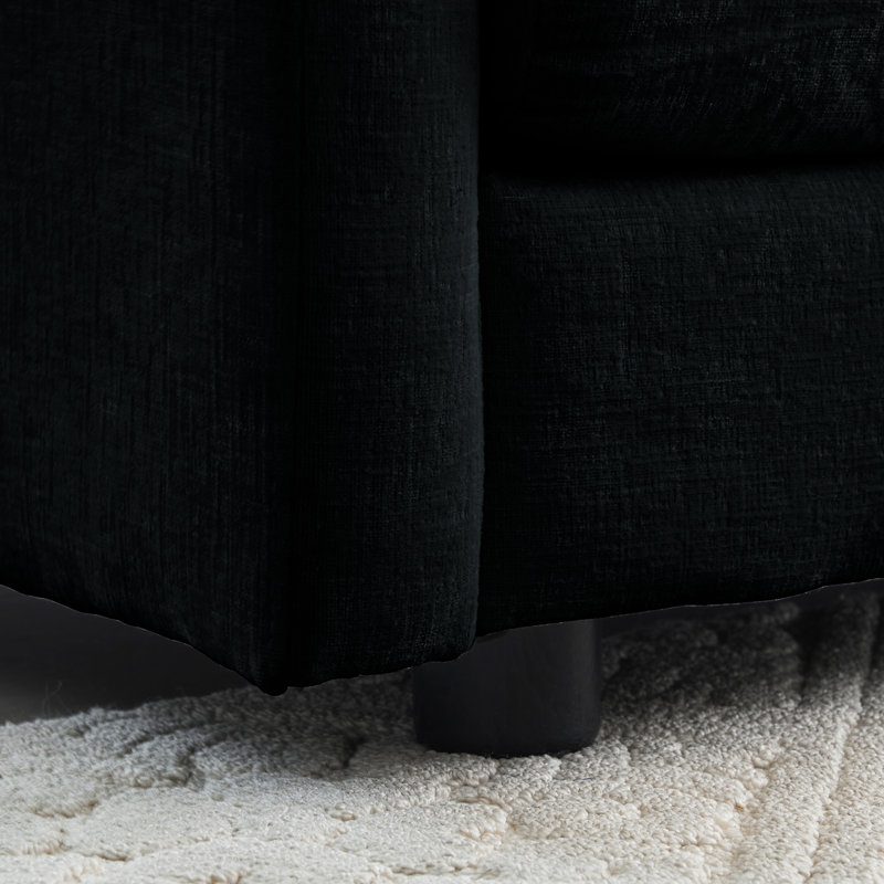 Couchette de salon 2 en chenille noire - rembourrée en bois massif avec rembourrage en éponge haute et confortable