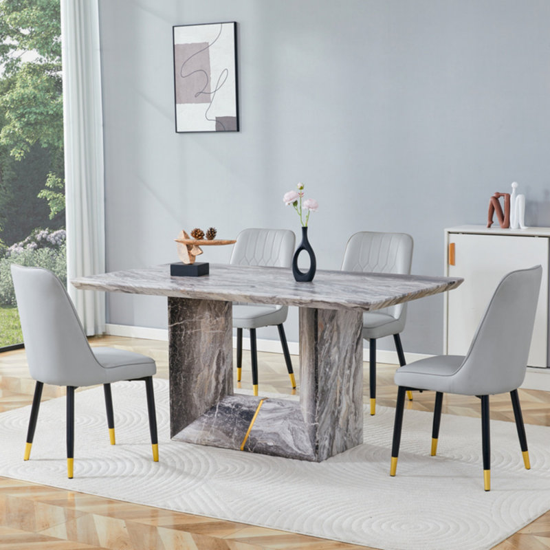 Ensemble de table de salle à manger moderne 63 po pour 4 à 6, table rectangulaire en faux marbre pour la salle à manger et la cuisine