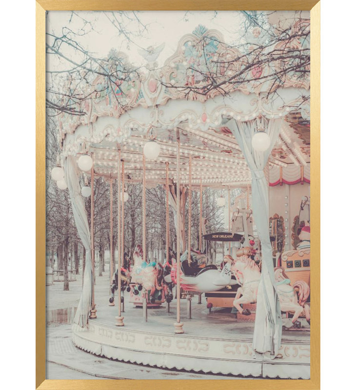 "Paris Carousel III", art mural texturé encadré, Or, H 40 po x l 30 po