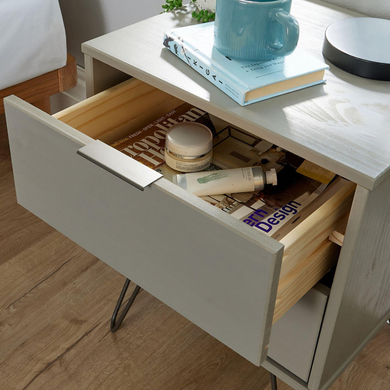 Rothley 2 Drawer Solid Wood Bedside Table, Gray