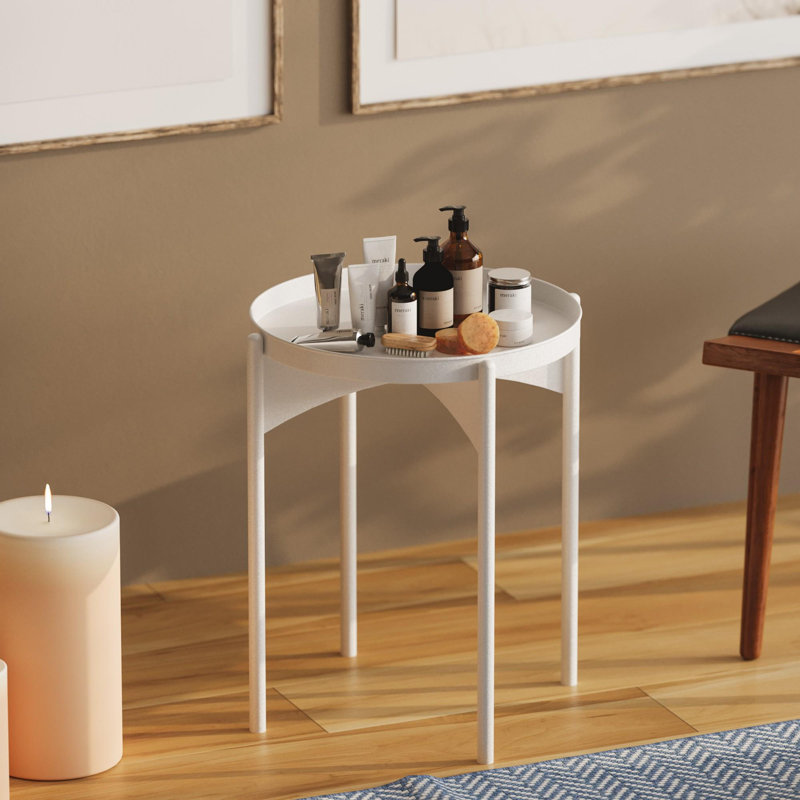 Table basse moderne blanche de 17,3 po x 22,4 po x 17,3 po | Fabrication 100% métal, poids léger de 5,3 lb | Conception élégante de couleur unie, parfaite pour le salon et les espaces contemporains, facile à assembler et durable