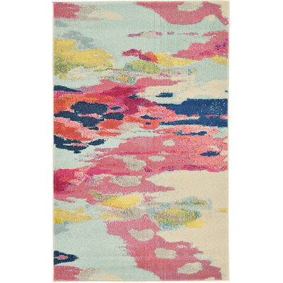 Tapis rose en polypropylène Roshan