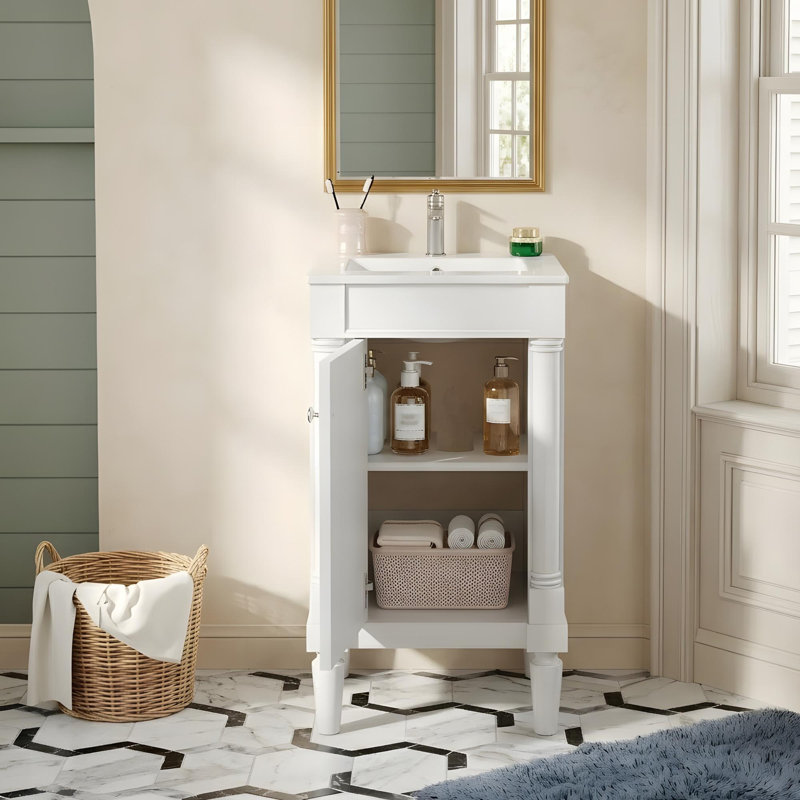 Petit meuble-lavabo avec lavabo en céramique, Blanc
