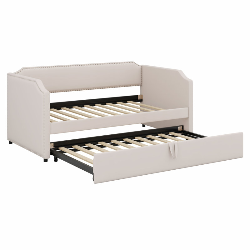 Lit de jour rembourré avec lit gigogne, Beige