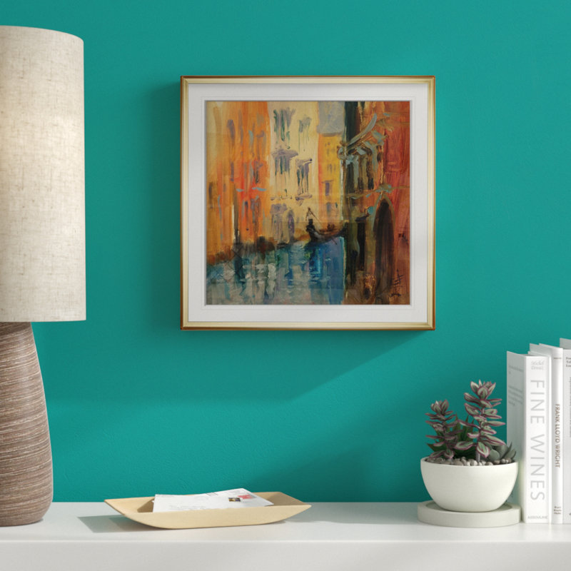 « v’enice i », peinture, H 16 po x l 16 po x P 2 po, Cadre doré