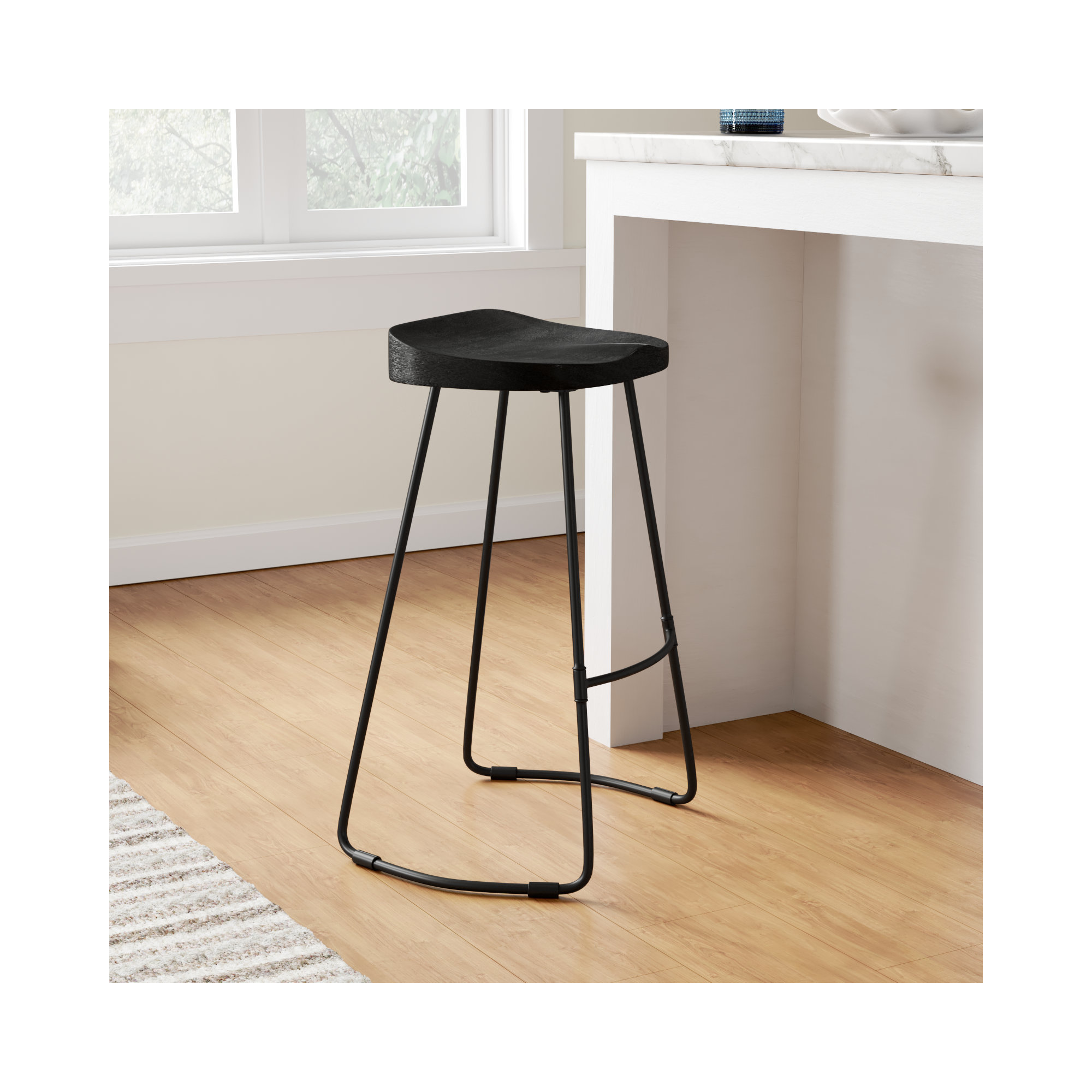Geonna Solid Wood Stool, Black, Counter Stool (27" Seat Height)