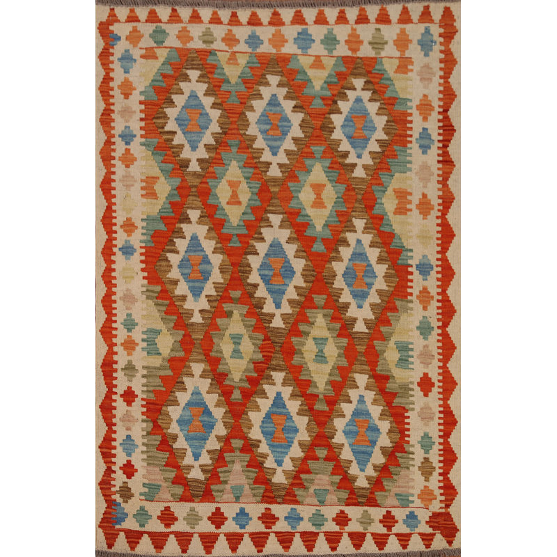 Orange Kilim Wool Area Rug 3x5