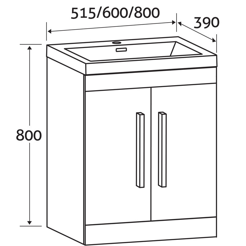 Whitfield 600mm Single Bathroom Vanity with Integrated Ceramic Basin