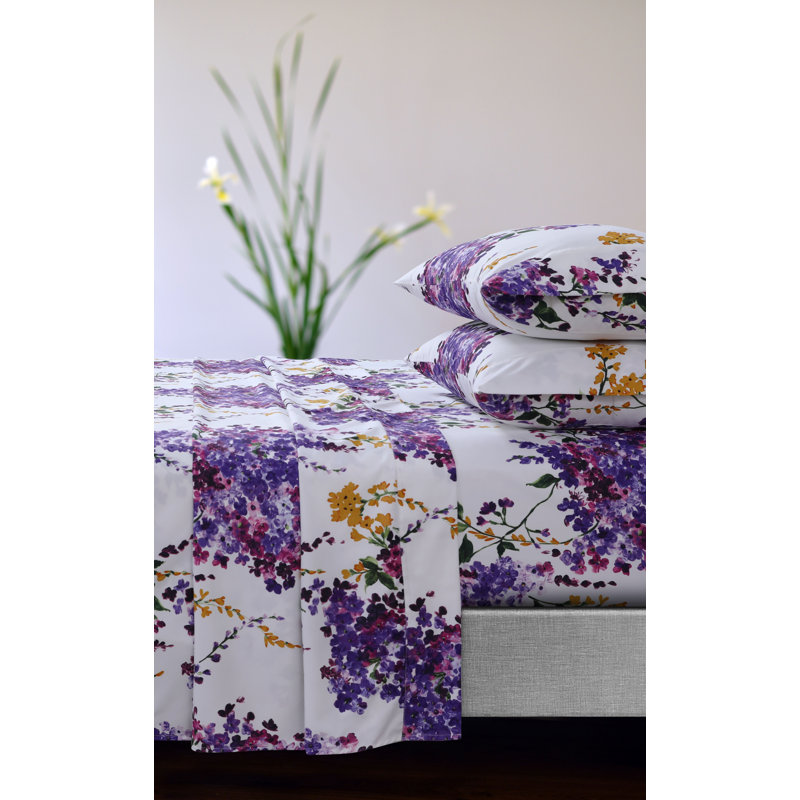 Full Blue Floral Print Microfiber Deep Pocket Sheet Set