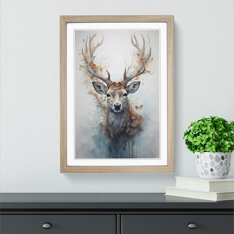 Deer Conceptual - Framed Print, Oak Framed, 46cm H x 34cm W