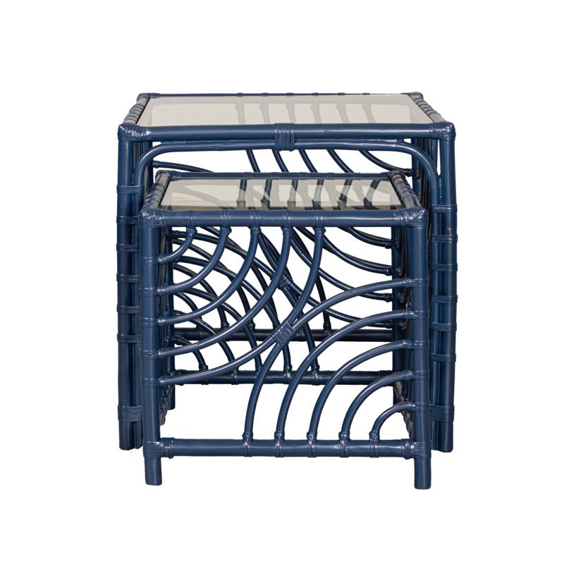 Swirl Glass Nesting End Table, Navy