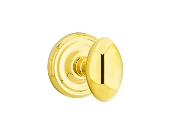 Emtek Passage Interior Mortise Set w/ Regular Rosette & Egg Knob (RH), Polished Brass