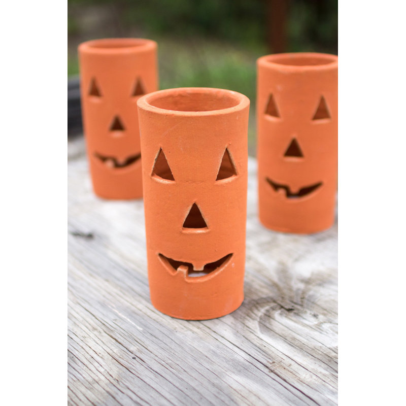  Ensemble de grandes citrouilles-lanternes en terre cuite de 6 à 8 po faites à la main pour la décoration d'Halloween