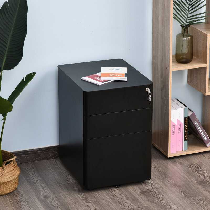 15.4'' Wide 3 -Drawer Mobile Steel File Cabinet, Black