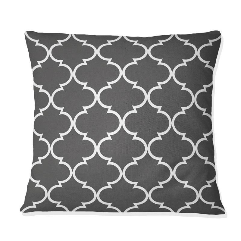 Dark Gray Trellis - Transitional Throw Pillow, 16"H x 16"W