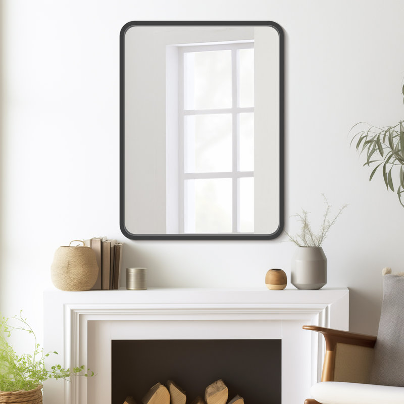 Miroir mural à arc avec cadre en bois, 40 po x 30 po, Noir