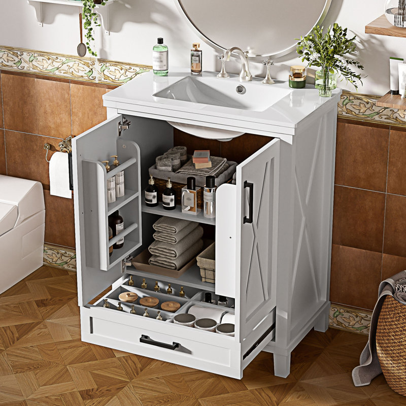 Bathroom Vanity With Single Sink, White