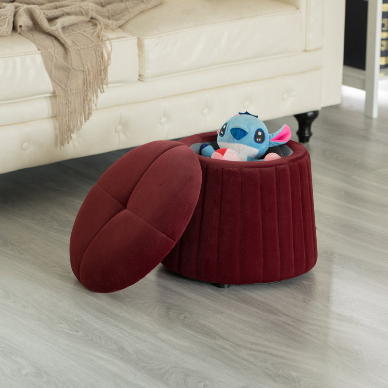 Repose-pieds de rangement capitonné en velours de 16 po de largeur, Velours rouge