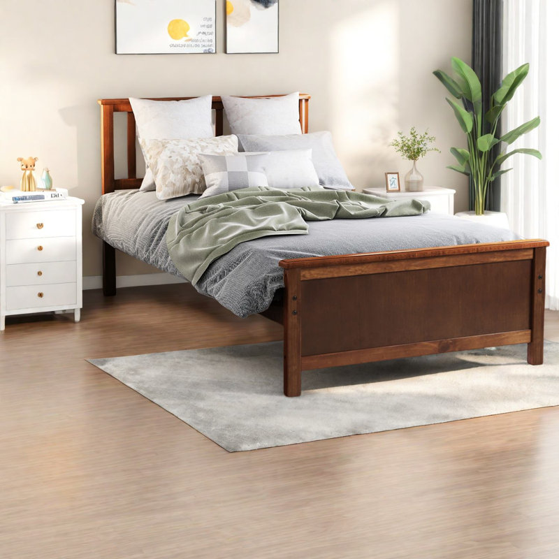 Lits en bois robustes et modernes, taille simple avec tête et pied de lit pour la maison