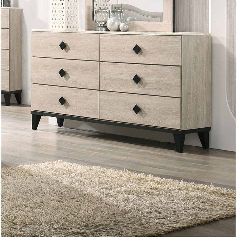 Meuble de chambre à coucher de style moderne avec commode 1 pièce et tiroirs 6X tiroirs, Crème
