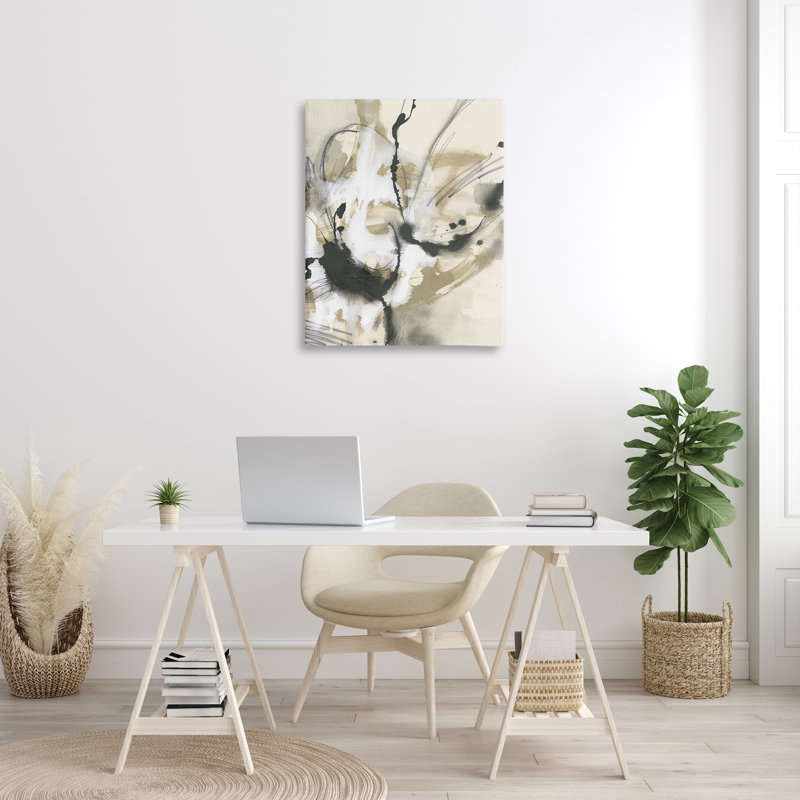 "Cadre simple abstrait noir et beige fluide" par June Erica Vess sur toile, H 40 po x l 30 po