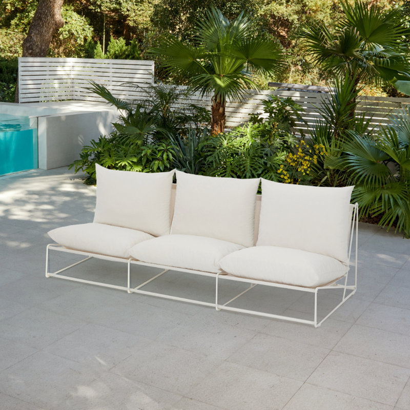 Dalvey 246cm Wide Rectangle Steel Patio Sofa with Cushions, White