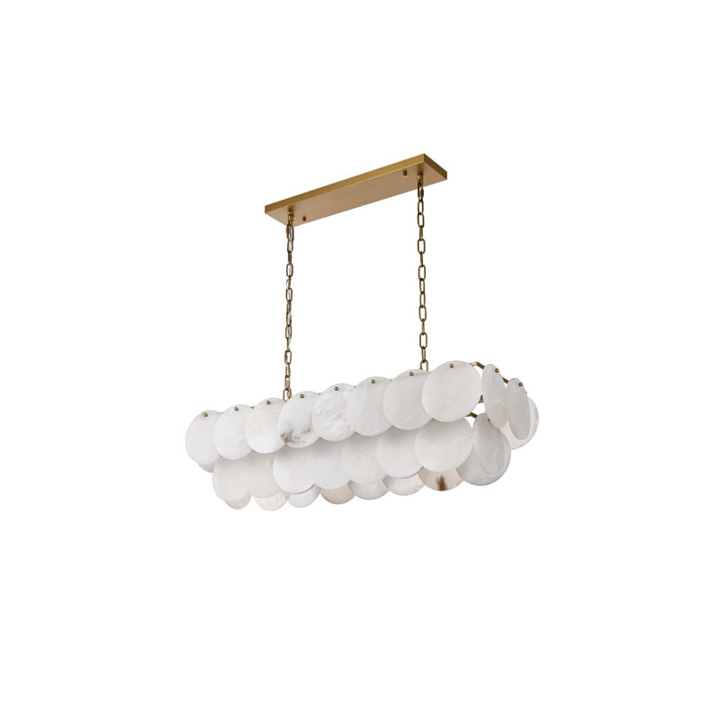 Lustre albâtre de 36 pouces Ikeny, H 10 po x l 36 po x P 12 po, Or satiné, 14 lumières
