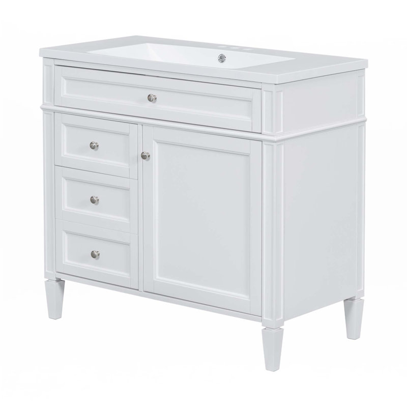 Meuble-lavabo 36 po avec armoire à pharmacie, Blanc, Argent argent