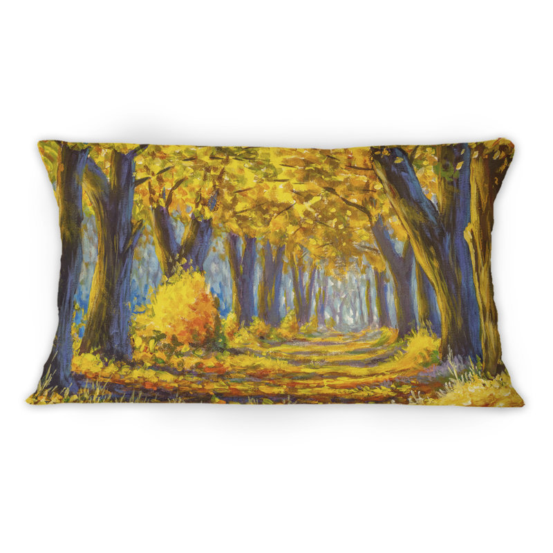 Arbre d'automne doré dans un paysage naturel Park Alley - Coussin décoratif imprimé traditionnel 1